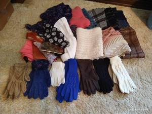 lot 124 image: Wool, Silk, Cotton Scarves & Ladies Gloves