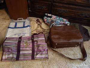 lot 130 image: Travel Bag Lot- Thirty-One, Leather Talon Bag, Leather Clutch, etc