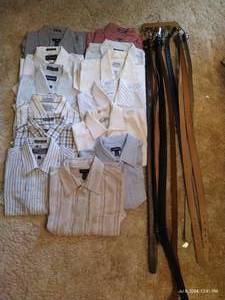 lot 133 image: Mens Dress Shirts, Belts & Hanger