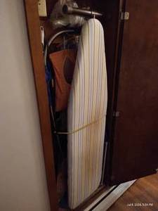 lot 199 image: Cabinet of Ironing Boards, Clothespins, Dusters