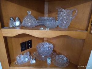 lot 208 image: Two Shelves of American Fostoria Cubist Crystal Pieces