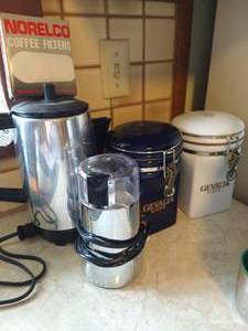 lot 217 image: Percolator, Filters, Coffee Grinder, Canisters