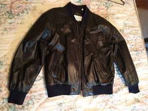 lot 312 image: Black Leather Bomber Style Jacket Ash Creek Trading Large
