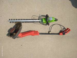 lot 383 image: Green Works Hedge Trimmer & Electric Weed Whacker