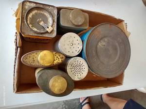 lot 473 image: Antique Metal Tins- coffee, Aftershave Talc, Etc