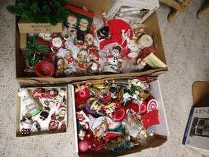 lot 581 image: Christmas Decor- Candles, Mostly Ornaments