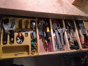 lot 599 image: Misc tools in Drawer- C&B Kansas City Mo Tank Locking Tank Cap, etc