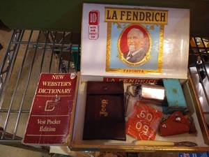 lot 616 image: Cigar Box w Various Trinkets- Mini Ruger, Pocket Knife, Tin, Etc