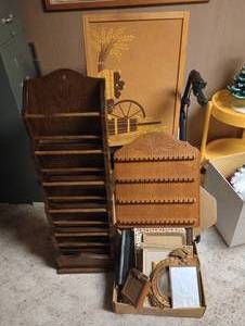 lot 641 image: Magazine Shelf, Spoon Rack, Cork Board, Vintage Frames