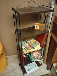 lot 648 image: Metal Shelf wCook Books & Sewing Book