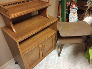 lot 653 image: Rolling Cabinet, Side Table, Counter Topper- All Solid Wood, in Good Shape