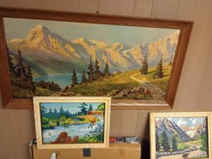 lot 658 image: Large Print Nature Scene  Two Small Mountain Scenes