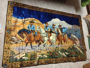 lot 661 image: Large Italian Velvet Cowboy Tapestry, Like New