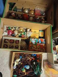 lot 668 image: Two Large Boxes of Holiday Lights, Bulbs, Ornaments, Etc
