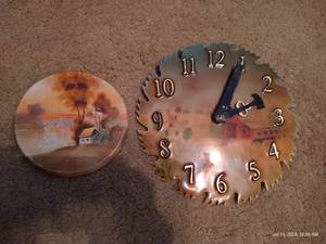 lot 787 image: Circle Saw Blade Farm Clock & Hand Painted Plate from Nippon