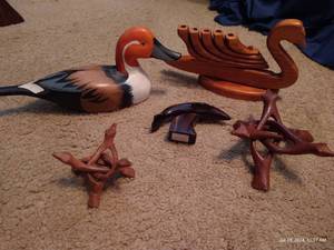 lot 788 image: Wood Duck, Goose, Bowl Stands, Carved Whale