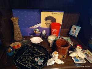 lot 796 image: Vintage Souvenir Lot- Elvis Presley, Red Wing Candle Holders, Vases, Etc