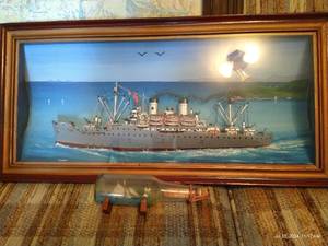 lot 815 image: Curved Back, Home made 3D Ship Artwork & Ships in a Bottle