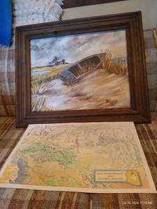 lot 816 image: Oil Canvas & Vintage Map