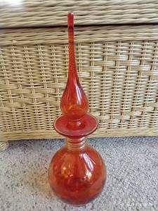 lot 850 image: Dark Orange Blown Glass Decanter 14 Tall