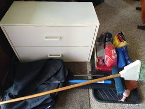 lot 860 image: Small Cabinet, Rain Poncho, Cap Rack, Boot Tray, Umbrellas, Etc