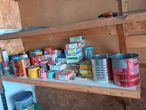 lot 874 image: Shelf of Hardware- Staples, Screws, Nails, Etc