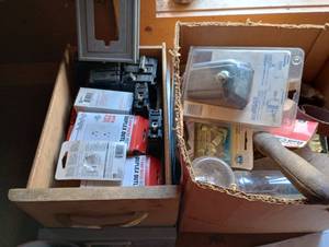 lot 881 image: Two Misc Boxes, Electrical Outlets, Hardware Hinges