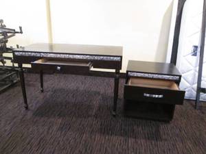 lot 235 image: Matching desk and night stand Desk is 4 x 2 feet nightstand is 22 x 18