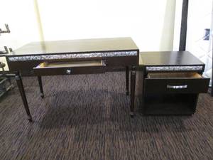 lot 239 image: Matching desk and night stand Desk is 4 x 2 feet nightstand is 22 x 18