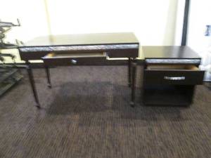 lot 240 image: Matching desk and night stand Desk is 4 x 2 feet nightstand is 22 x 18