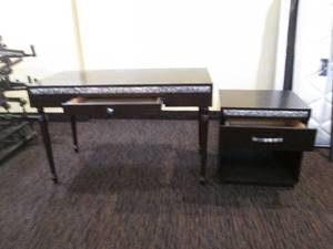lot 242 image: Matching desk and night stand Desk is 4 x 2 feet nightstand is 22 x 18