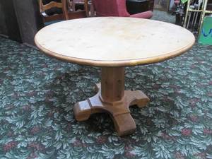 lot 313 image: Heavy wood table measuring 42 across