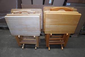 lot 154 image: 2 Sets of Four Folding TV Dinner Trays with Storage Racks