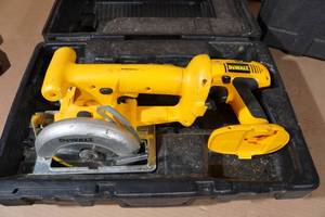 lot 221 image: DeWalt Power Tools -Drill, Trim Saw, Impact Driver, Saw, Flashlight