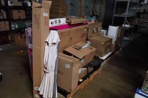 lot 300 image: 3 Pallets of Items for Parts or Repair - TVs, Robot Pool Vacuum, Treadmill