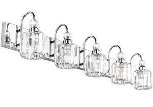 lot 2 image: Ralbay Modern LED 5-Light Crystal Stainless Steel Bathroom Vanity