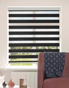 lot 25 image: Custom Size Dual Layered Roller Zebra Blinds 54x72 -Black
