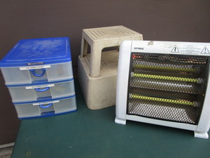 Electric Heater, Step Stool, Drawer Storage, Antiques & Tape