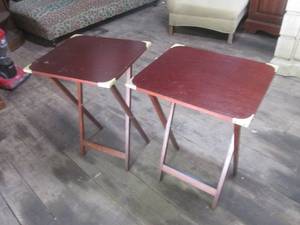 lot 110 image: (HG) Pair of Wood Folding Tables - 15 34 x 19 x 26 12 H
