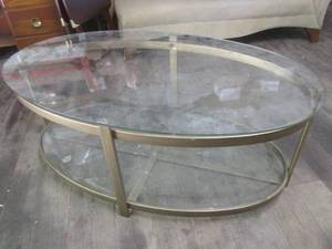 lot 113 image: (HG) Metal Frame Coffee Table with Glass Top and Lower Shelf - 48 x 28 x 19 H