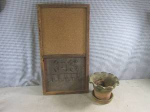 lot 142 image: (C-2) Rustic Looking Corkboard and Key Hanger 24 12 x 13 18 and Planter