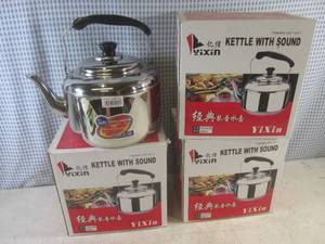 lot 155 image: (F-0) 3 Stainless Kettles with Sound