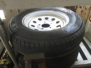 lot 157 image: (BR1) 2 - 5-Lug Dexstar Trailer Rims 14x5.5 - Tires Are Shot