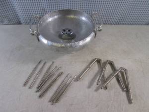 lot 170 image: (CSB) Vintage Aluminum Nut Bowl with Nutcracker and 6 Nut Picks - Includes 2 Extra Nut Crackers and 4 Nut Picks