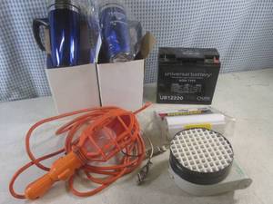 lot 172 image: (EW4) Universal 12V Battery AGM Type Has Juice, 12V Work Light and Other Misc