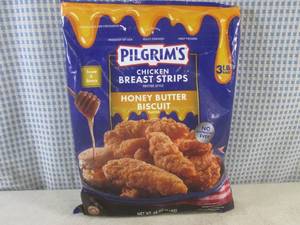 lot 177 image: (FRZ) 3 Pound Bag Frozen Chicken Breast Strips Fritter Style Honey Butter Biscuit Flavor Past Date