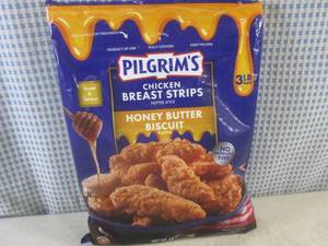 lot 179 image: (FRZ) 3 Pound Bag Frozen Chicken Breast Strips Fritter Style Honey Butter Biscuit Flavor Past Date