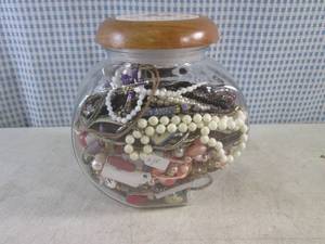 lot 189 image: (BSB) Jar Full of Fashion Jewelry - Jar is 7 H x 6 12 x 5