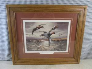 lot 201 image: (D-1) Framed John C Green Signed and Numbered Reynolds Slough Redheads Print 23 12 x 19 12