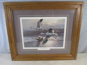 lot 203 image: (D-1) Framed John C Green Signed and Numbered Snows Over Herman Print 23 12 x 19 12